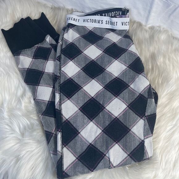 Victorias Secret Navy/White Diamond Plaid Jogger Style Sleep Pants Sz M - Picture 1 of 5
